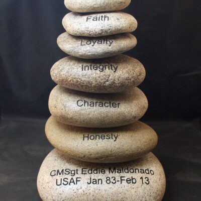 Custom River Rock Cairn award - sandblasted