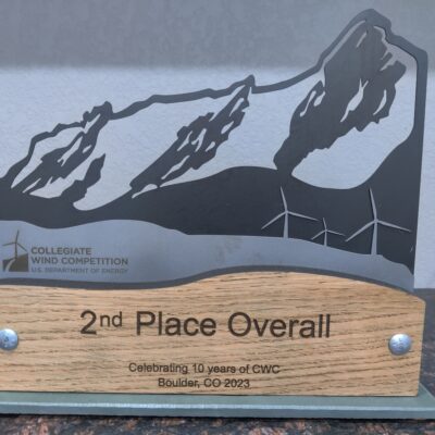 Mix media custom award - Walnut, steel, slate with laser cutting, etching and burning.