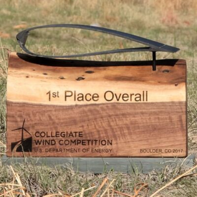 Custom Award - Reclaimed turbine blade, live edge walnut and slate base