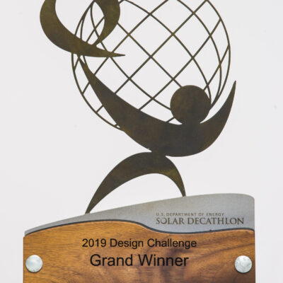 Custom artist Award - granite, laser cut steel, laser burned, laser etched and patina.